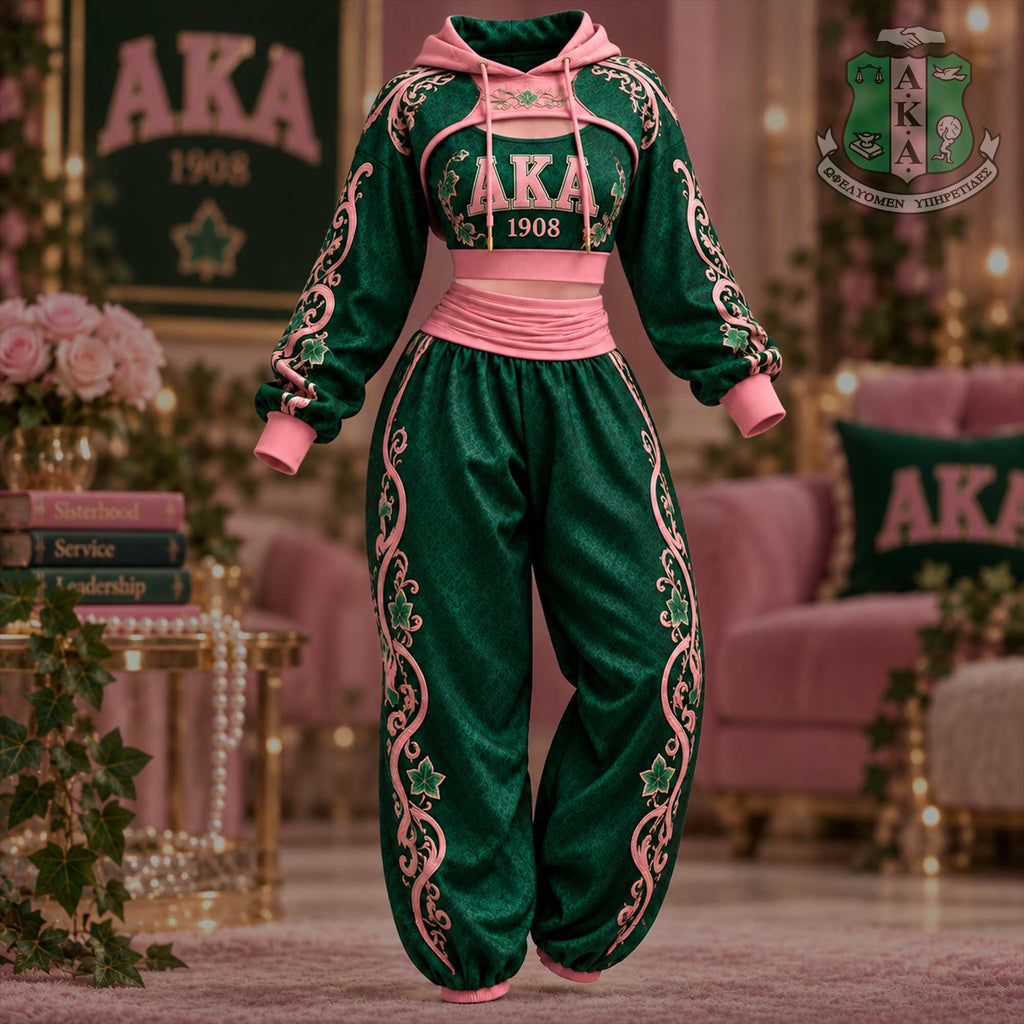 Premium Women's Baroque Cropped Hoodie & Balloon Jogger Pants Set HCT APT AKA 2710268