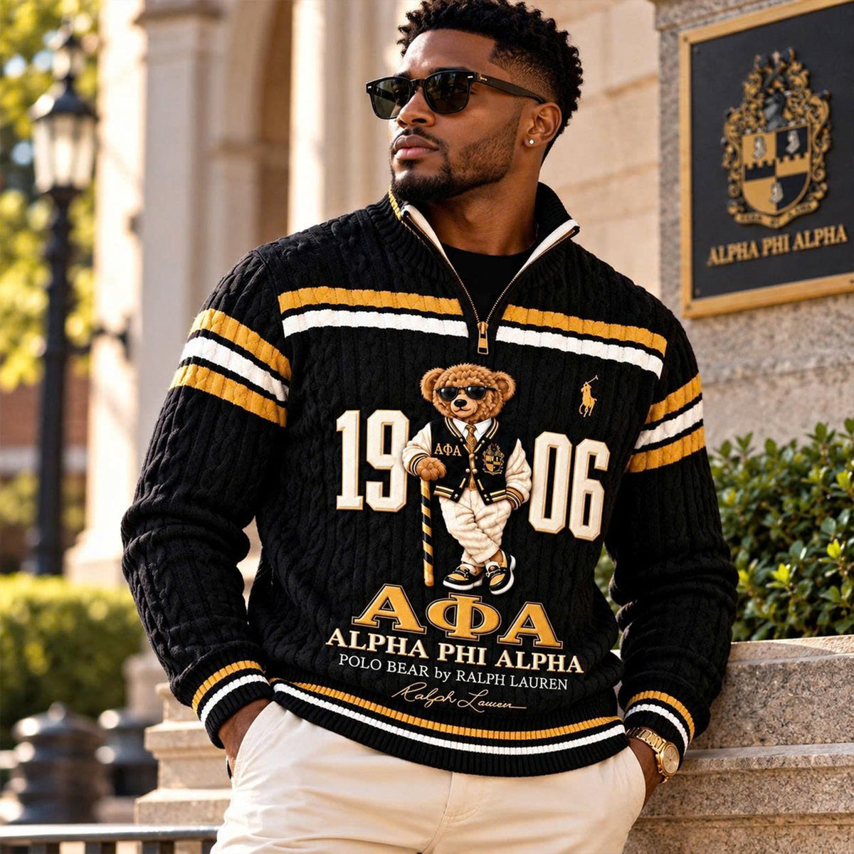 Premium Varsity Cable-Knit Quarter-Zip Sweater ALK YPT APA 3010261