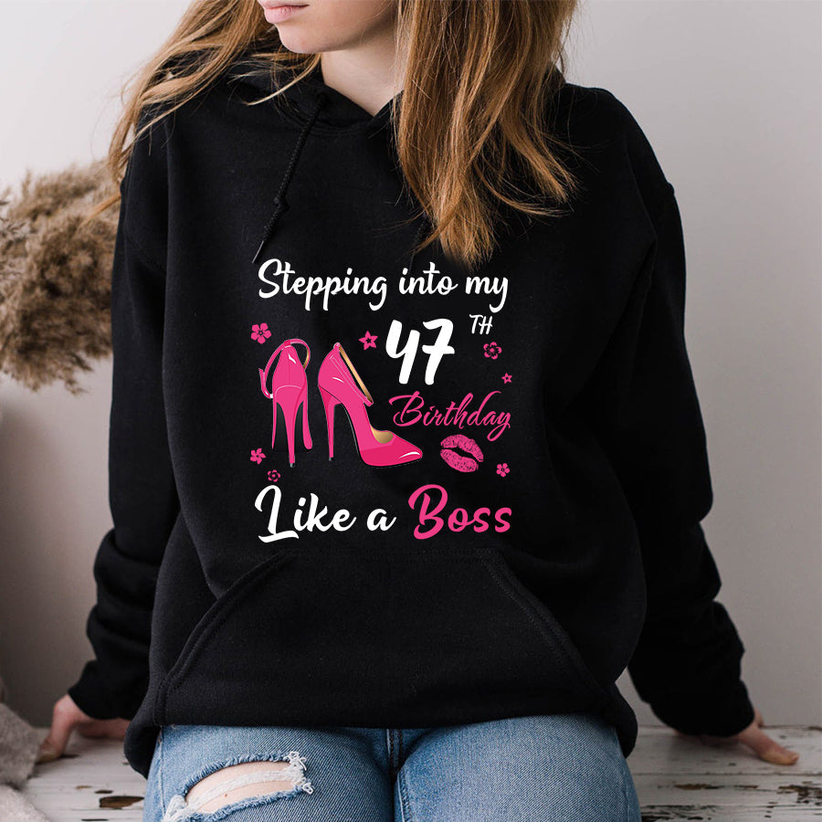 Stepping into my 47th Birthday Like a Boss, 47th birthday unique gifts for woman, 47th birthday ideas, Turning 47 years old cotton shirt