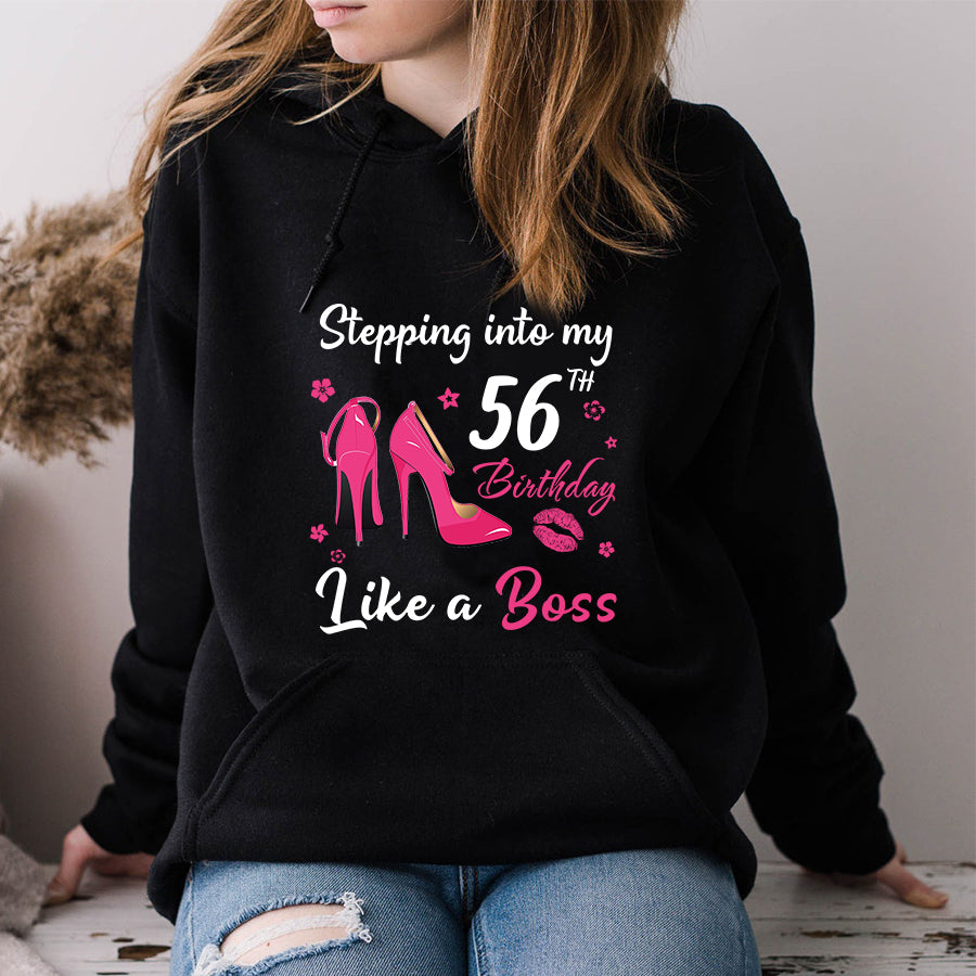 Stepping into my 56th Birthday Like a Boss, 56th birthday unique gifts for woman, 56th birthday ideas, Turning 56 years old cotton shirt