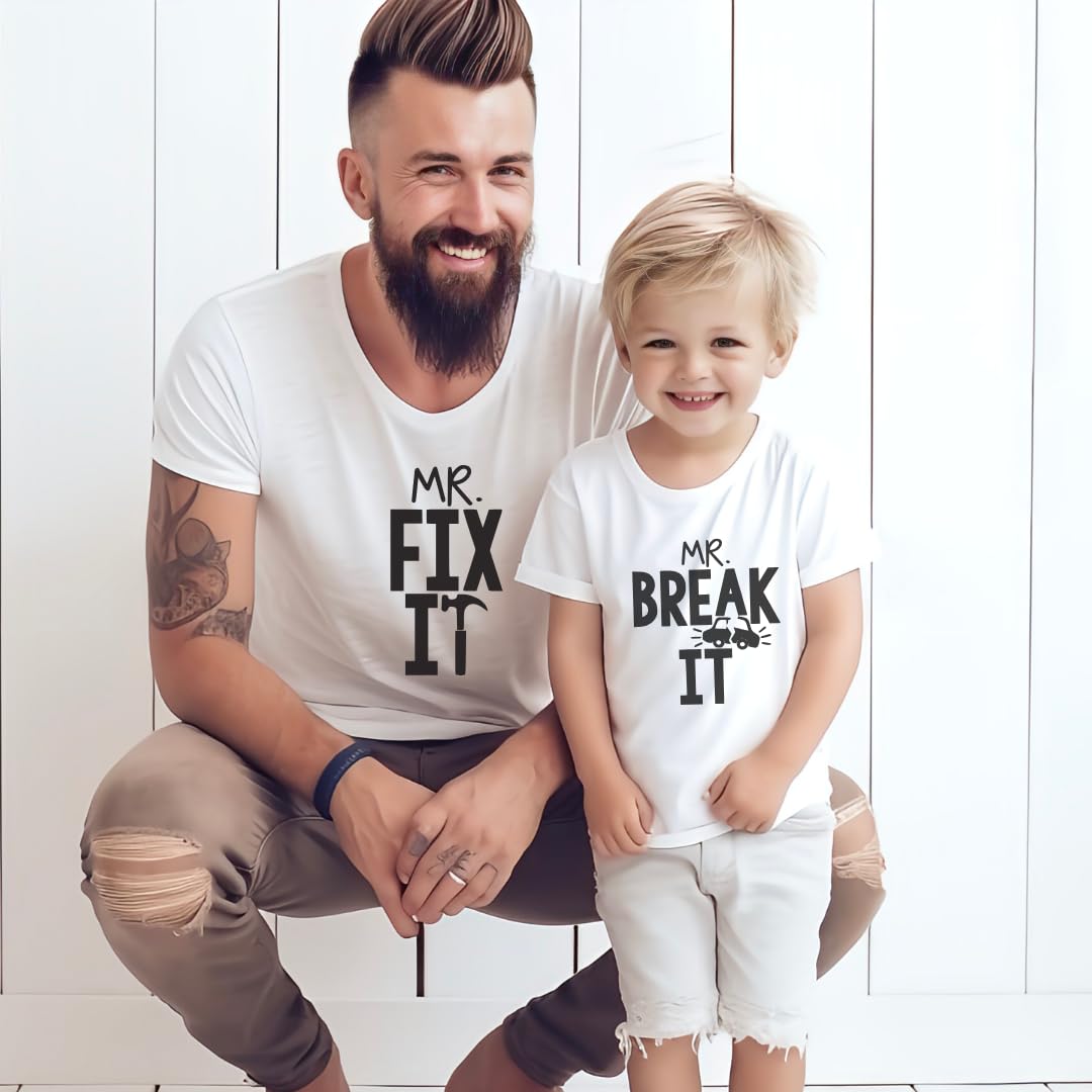 Mr Break It Mr Fix It Funny Dad Son Matching Father's Day T-Shirt, Dad and Baby Matching Outfits, Father Son Matching, Twin Dad, Daddy Daughter Matching Shirts, Birthday Gift for Dad, New Dad Gifts.