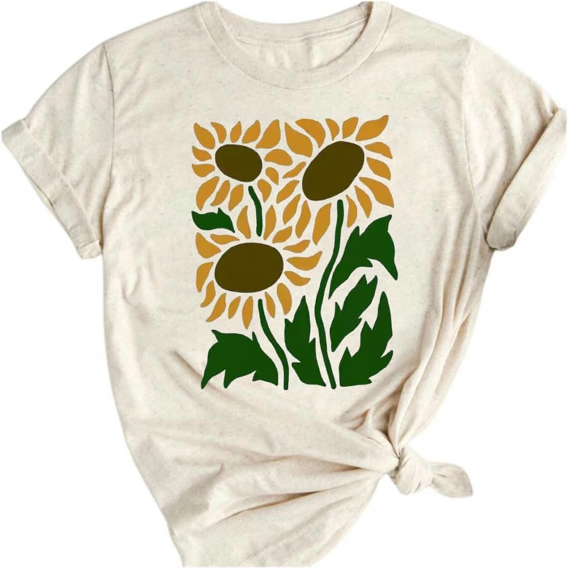 Women's Vintage Flowers Shirt Casual Boho Floral Printed T-Shirt Sunflower Wildflowers Graphic Tees Tops for Girl