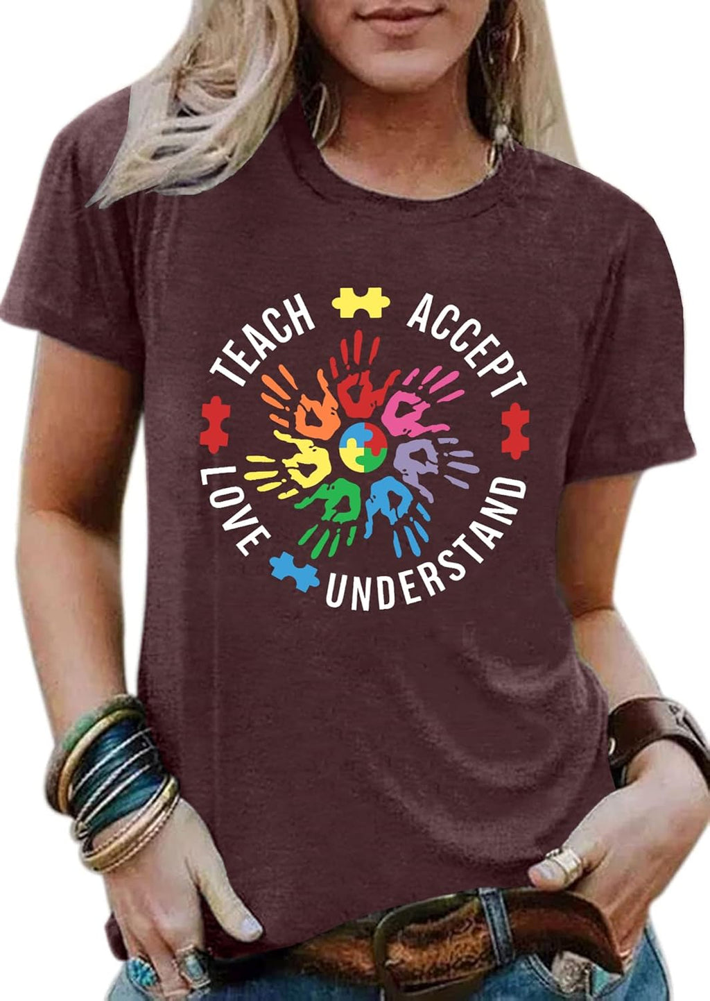 WEITUN Autism Awareness Shirt for Womens Autism Support Teacher T-Shirt Special Education Short Sleeve Shirt