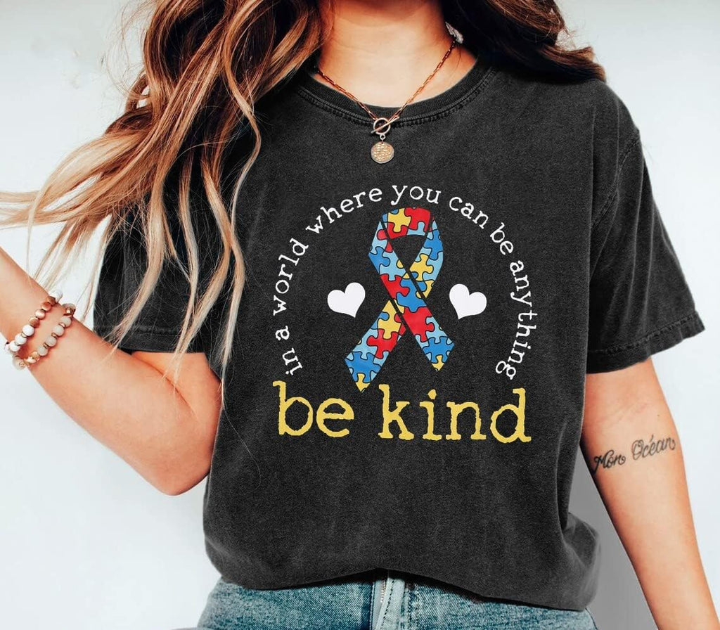 Be Kind Shirt for Women Autism Awareness T Shirts Autism Puzzle Graphic Casual Positive Tee Tops