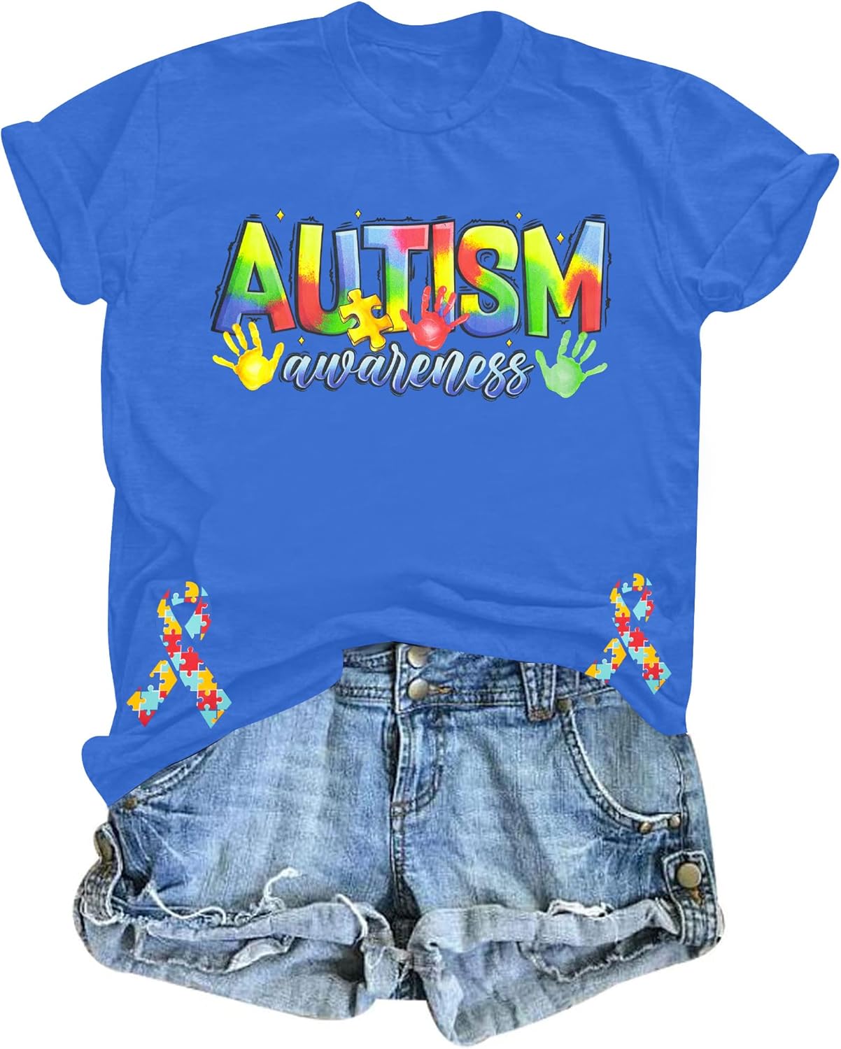 Autism Shirt for Women Autism Awareness T Shirt Autism Mom Tops Autistic Support Crewneck Short Sleeve Tops