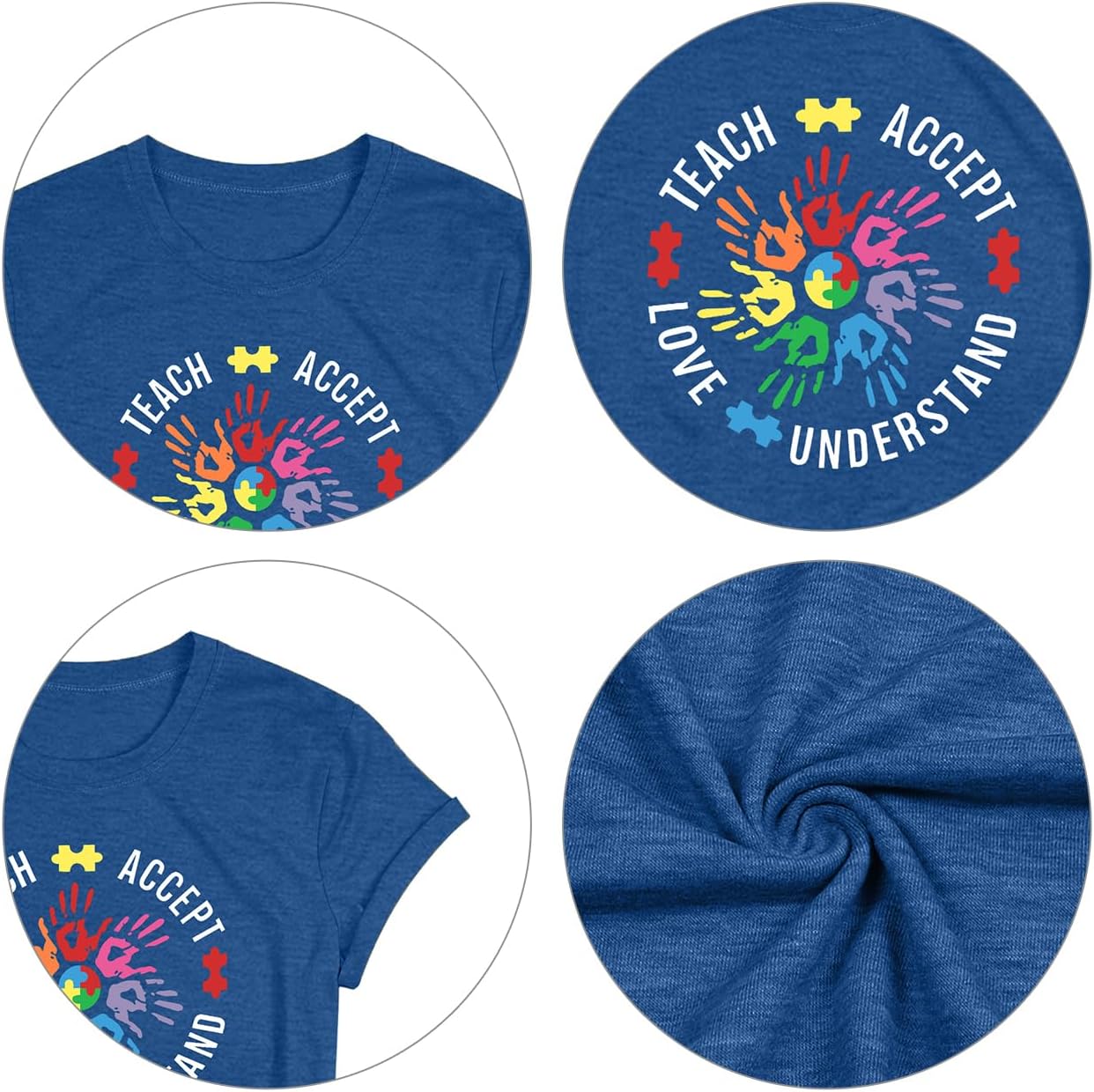 WEITUN Autism Awareness Shirt for Womens Autism Support Teacher T-Shirt Special Education Short Sleeve Shirt