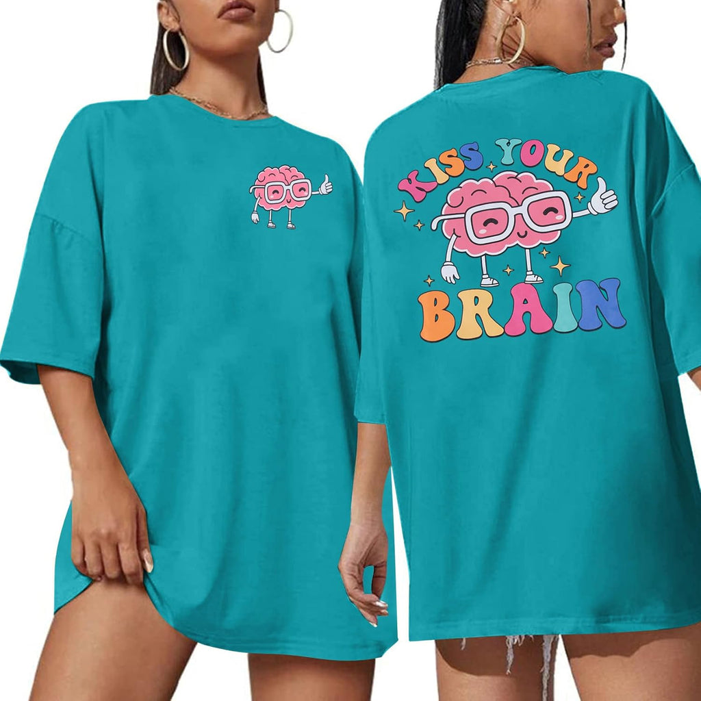 FLOYU Women Teacher Shirts Kiss Your Brain Teacher Shirt Special Education Teacher Tops Casual Teacher Life Clothes