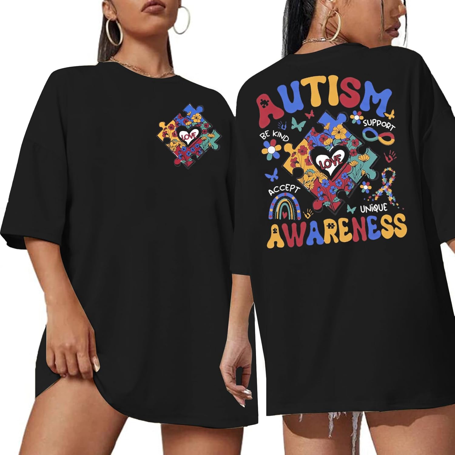Autism Awareness Shirt Women Autism Mom Tshirt Accept Understand Love Tee Oversized Graphic Short Sleeve Tops