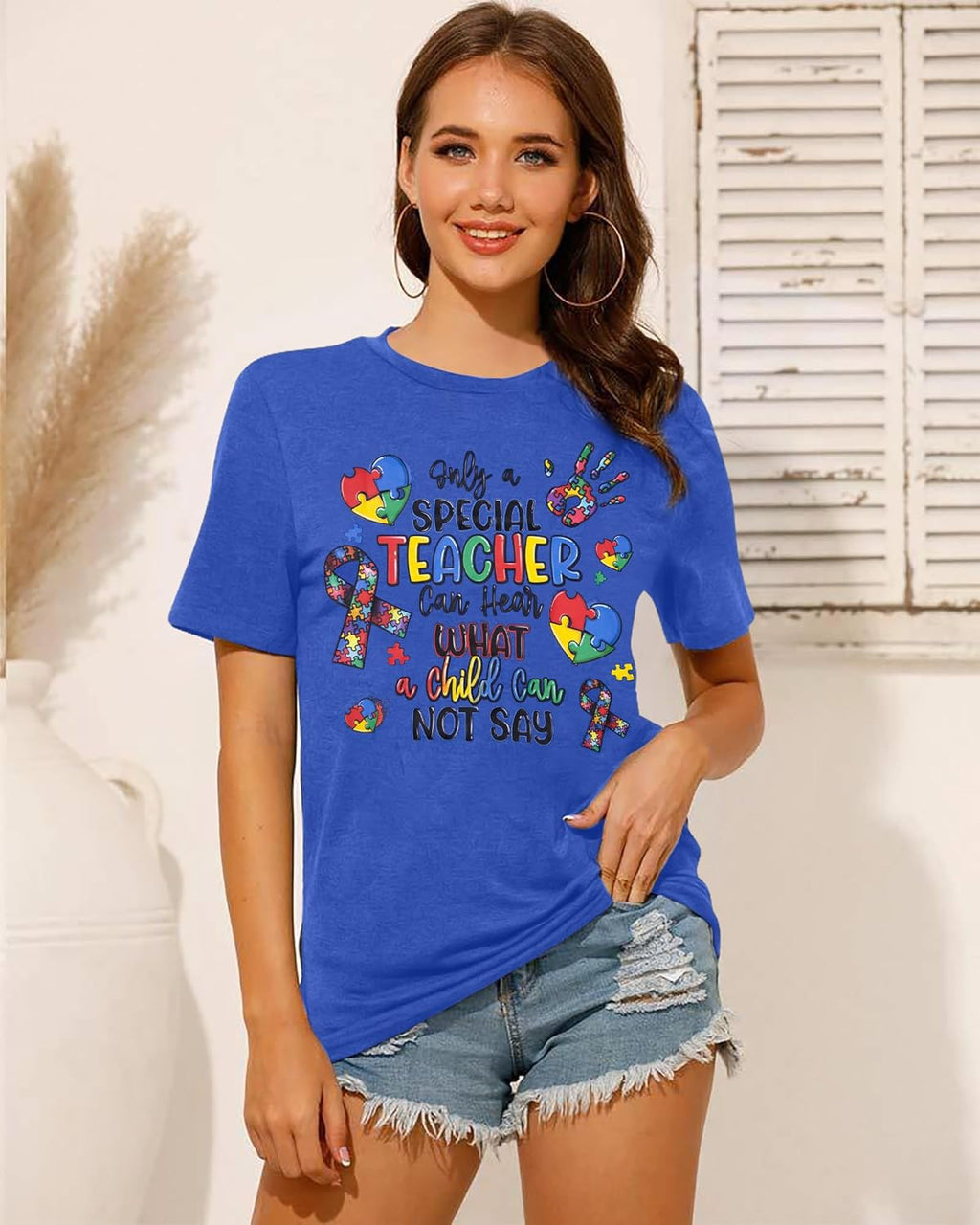 Autism Teacher Shirts for Women Autism Awareness T Shirt Special Education Teacher Short Sleeve Shirt Autism Support Tees Top