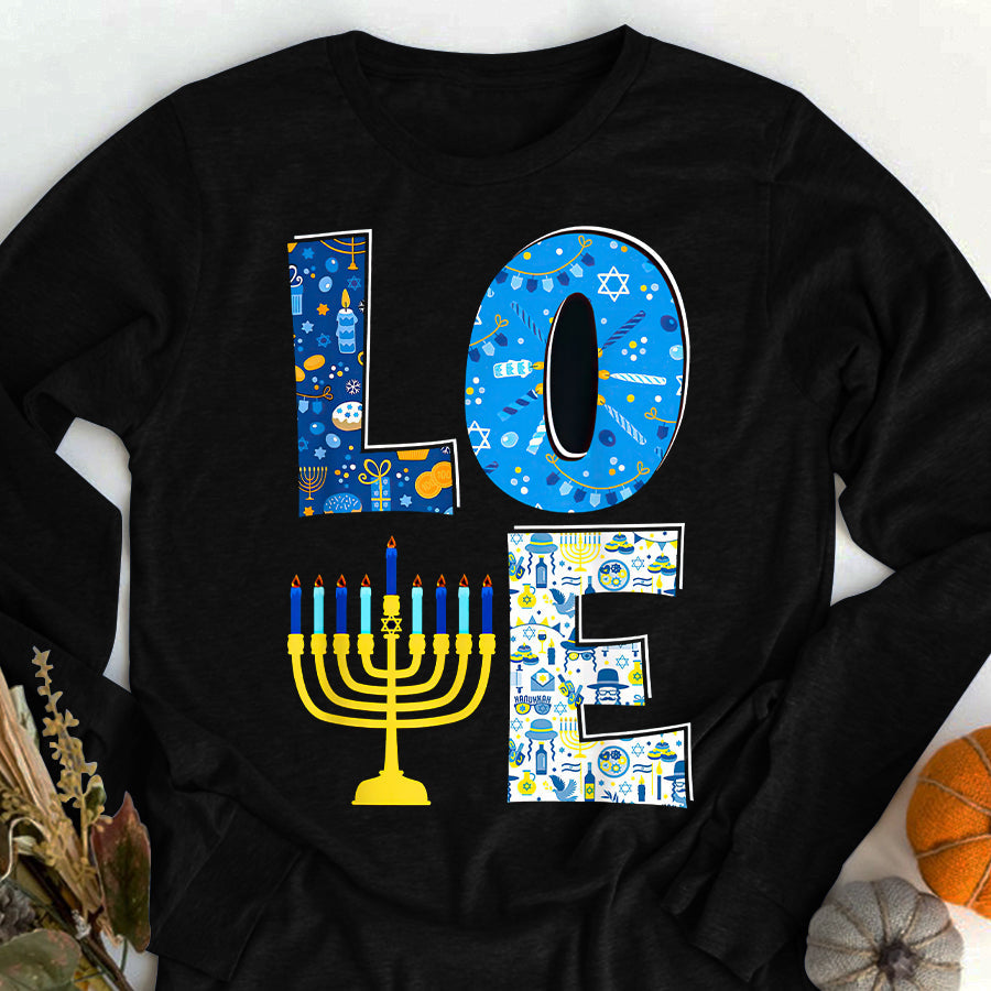 Love Cute Hanukkah Decoration Menorah Pajama Matching Family T Shirt, Funny Hanukkah Shirts, Chanukah Gifts