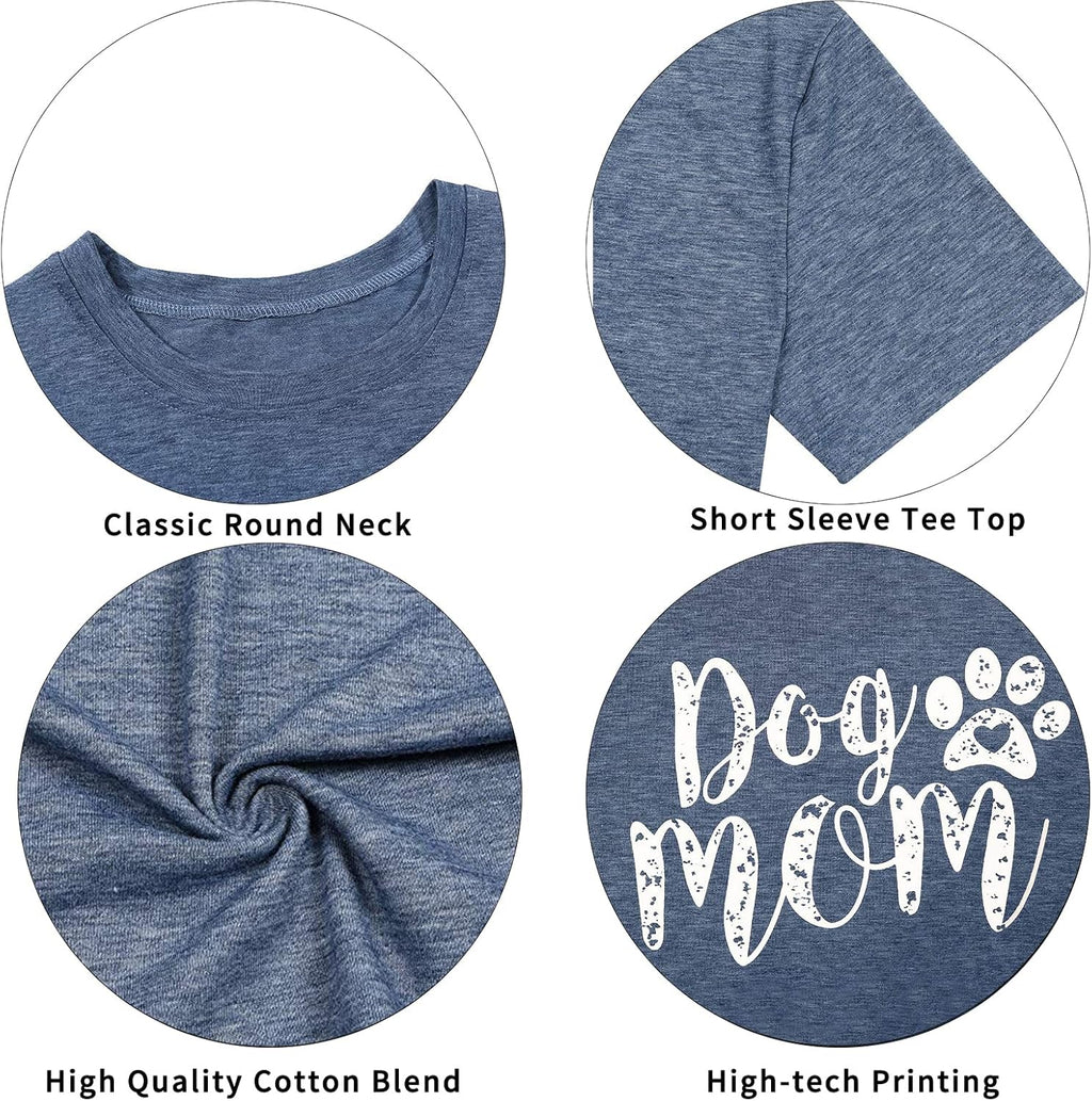 Dog Mom Tshirts for Women Funny Dog Paw Graphic Print Short Sleeve O Neck Mom Shirt Mother Shirt
