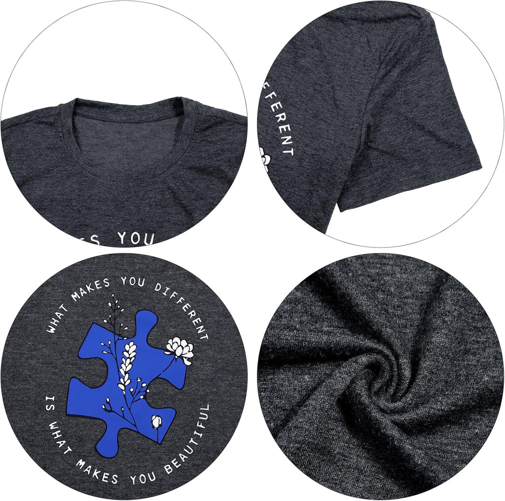 Autism Awareness Shirt Women: Autism Acceptance T-Shirt Autistic Support Graphic Tees Tops Be Kind Short Sleeve Outfit