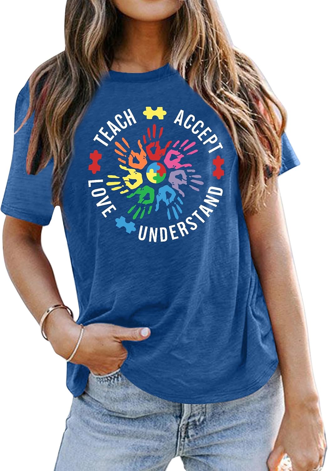 WEITUN Autism Awareness Shirt for Womens Autism Support Teacher T-Shirt Special Education Short Sleeve Shirt