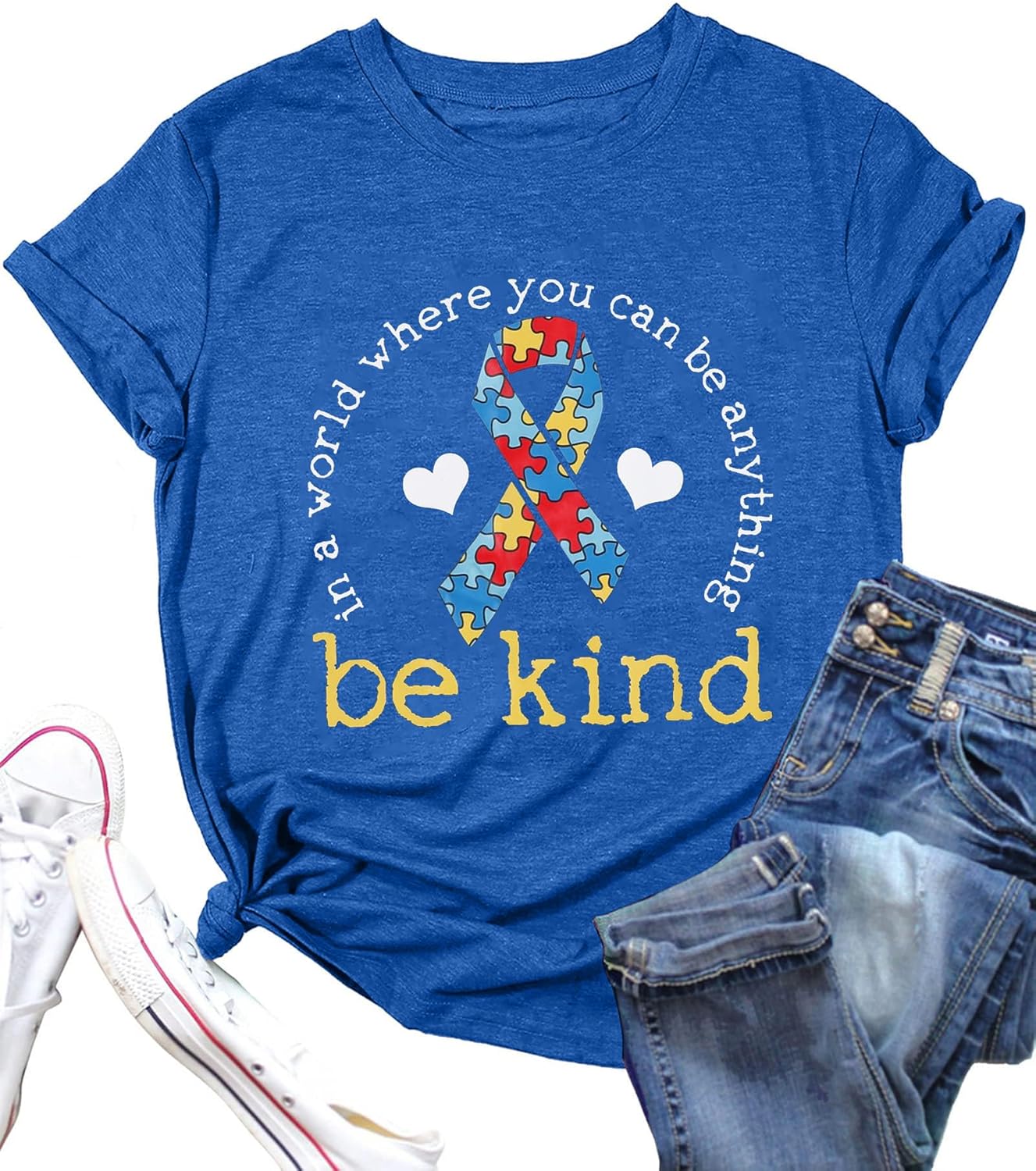 Be Kind Shirt for Women Autism Awareness T Shirts Autism Puzzle Graphic Casual Positive Tee Tops