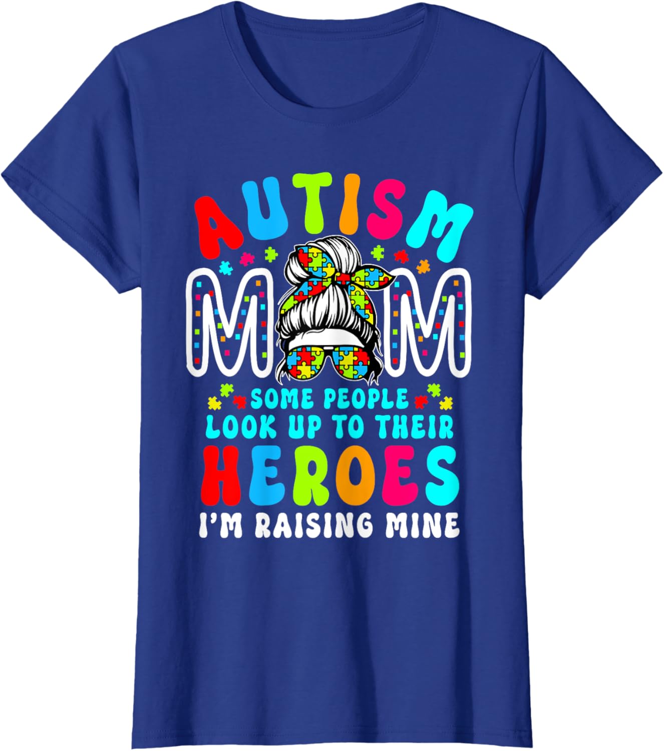 Autism Mom Raising Hero Groovy Messy Bun Autism Awareness