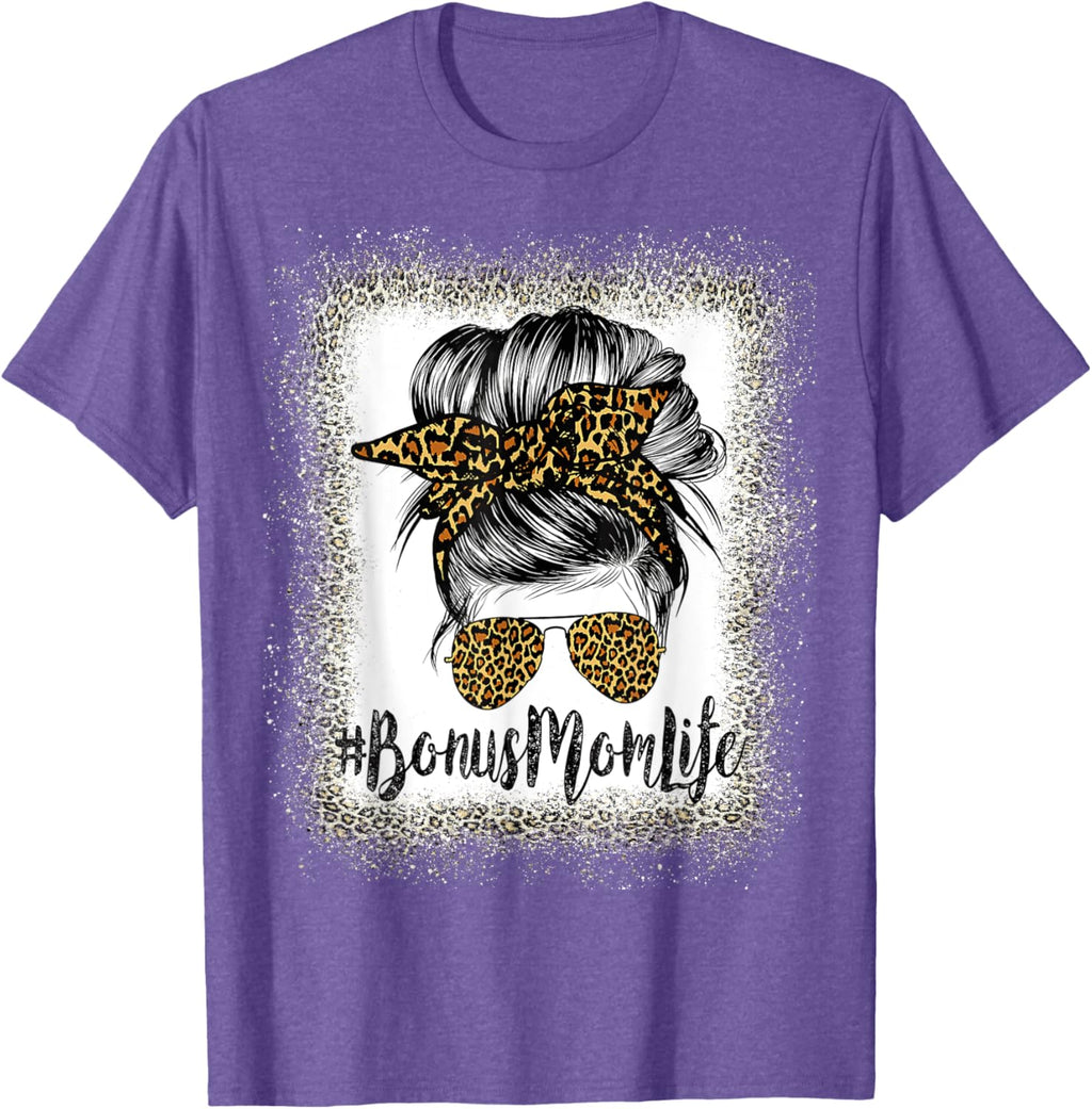 Bonus Mom Life Hair Bandana Glasses Leopard Mother's Day T