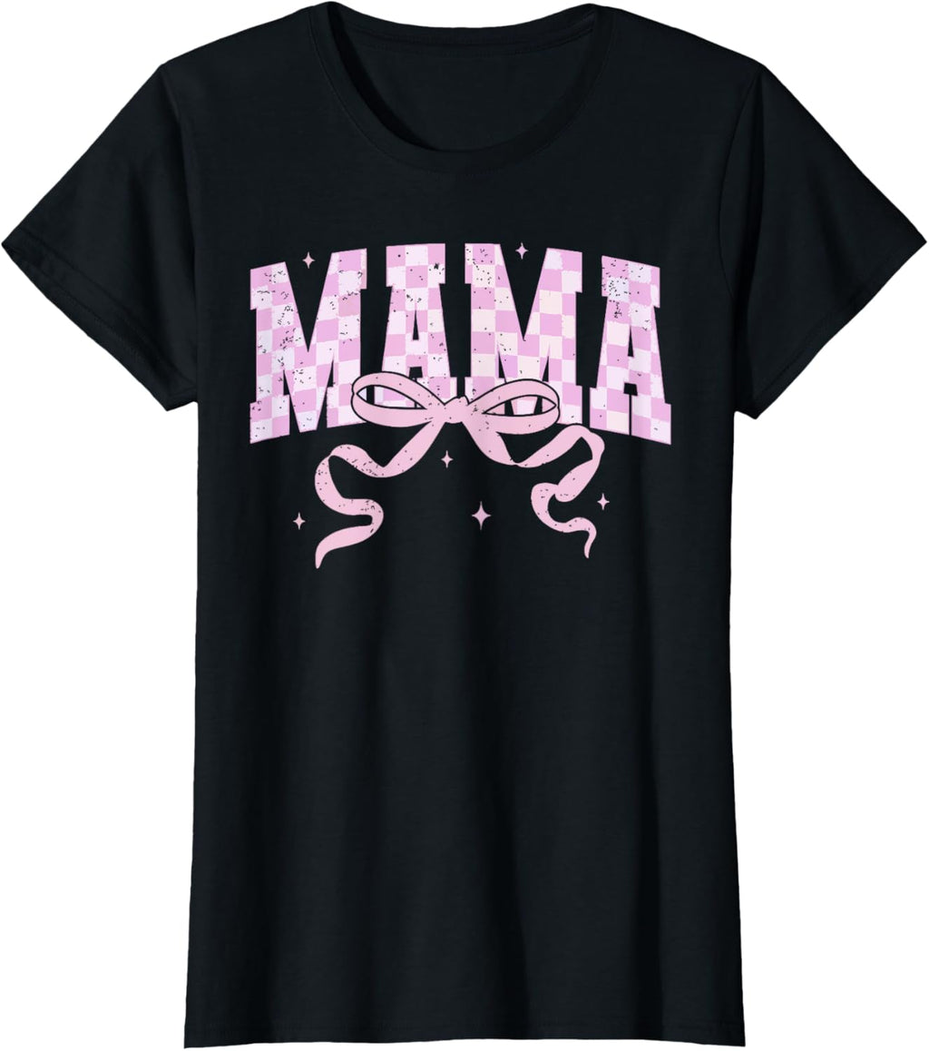 Retro Checkered Mama Coquette Mother's Day Pink Bow