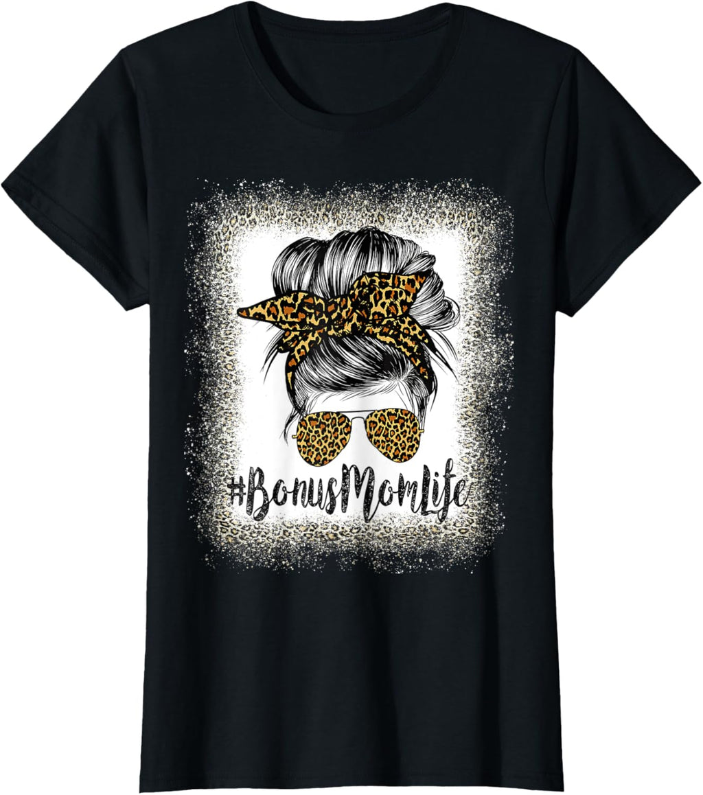Bonus Mom Life Hair Bandana Glasses Leopard Mother's Day T