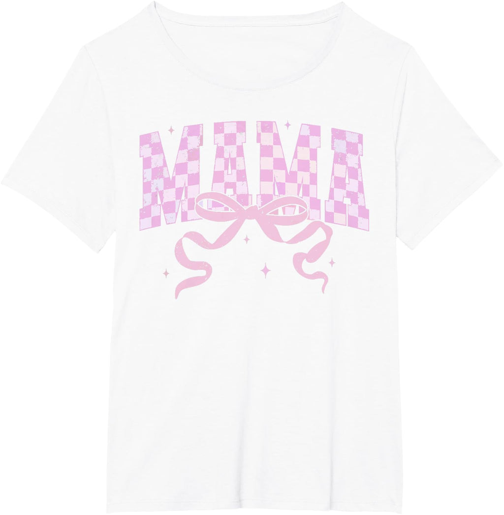 Retro Checkered Mama Coquette Mother's Day Pink Bow