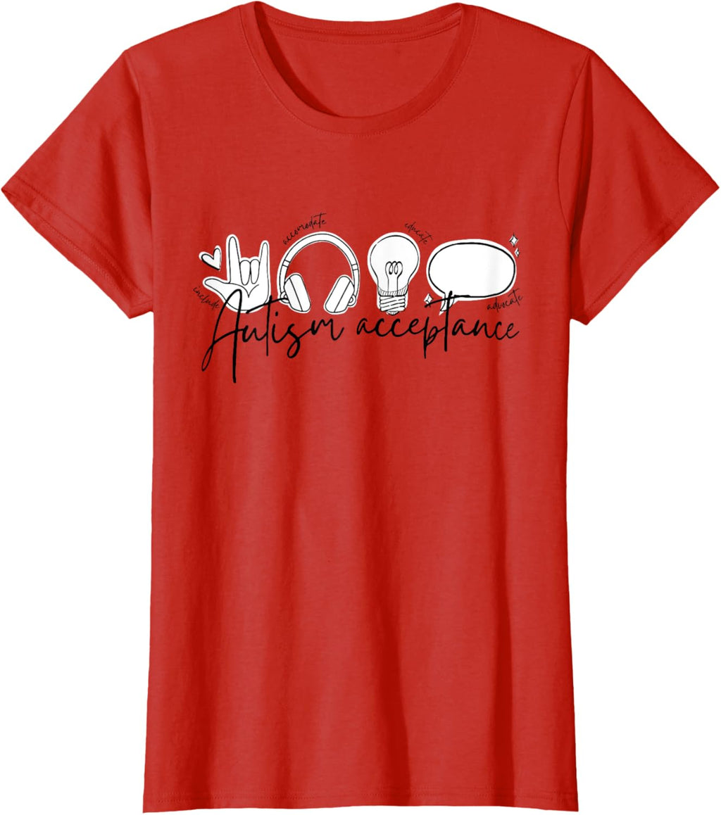 Autism Awareness Acceptance Shirt Support Mom Women Kid