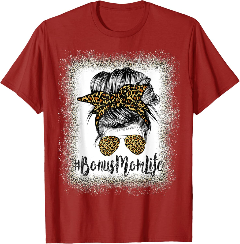 Bonus Mom Life Hair Bandana Glasses Leopard Mother's Day T