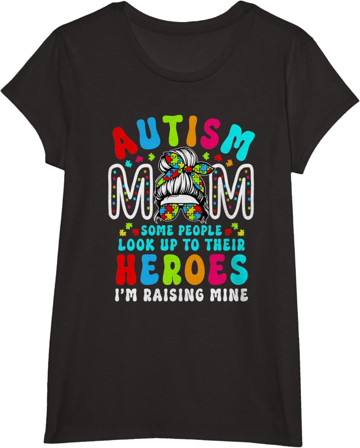 Autism Mom Raising Hero Groovy Messy Bun Autism Awareness