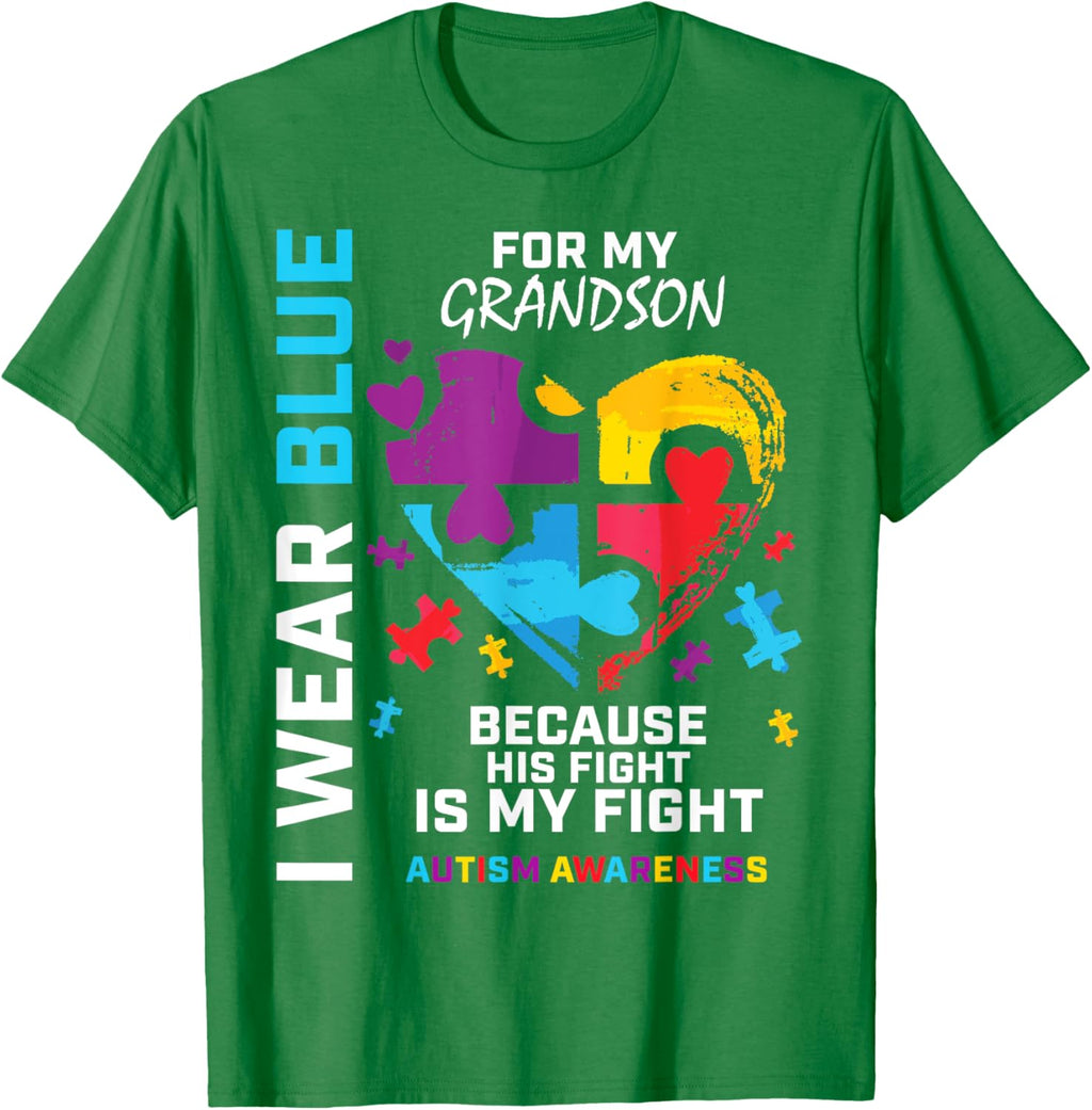 Grandma Grandpa I Wear Blue For My Grandson Autism Awareness