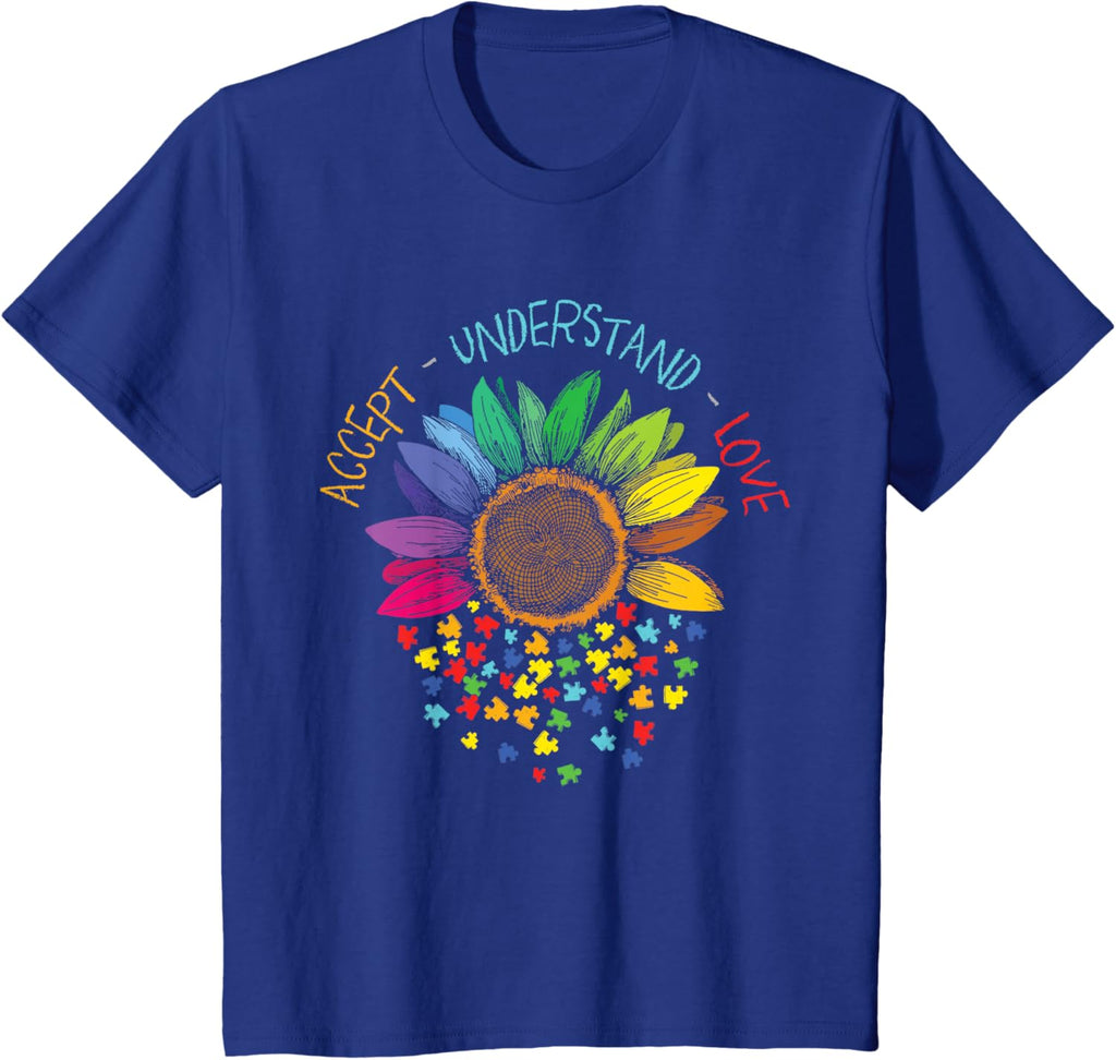 Autism Awareness Accept Understand Love ASD Rainbow Flower