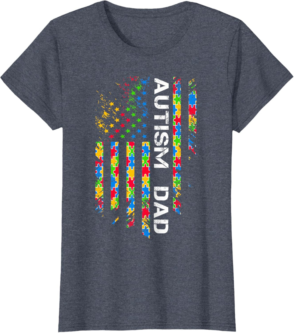 Autism Dad Awareness American Flag USA