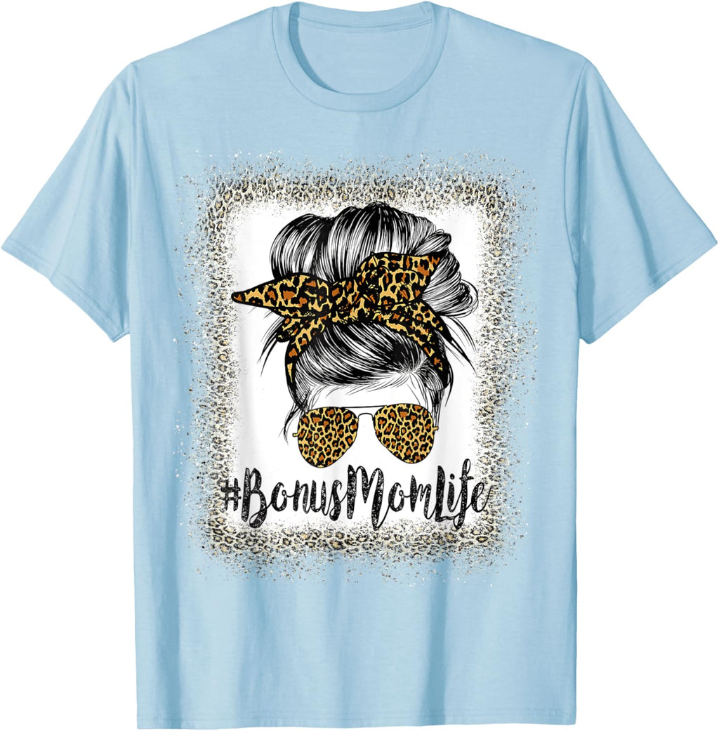 Bonus Mom Life Hair Bandana Glasses Leopard Mother's Day T