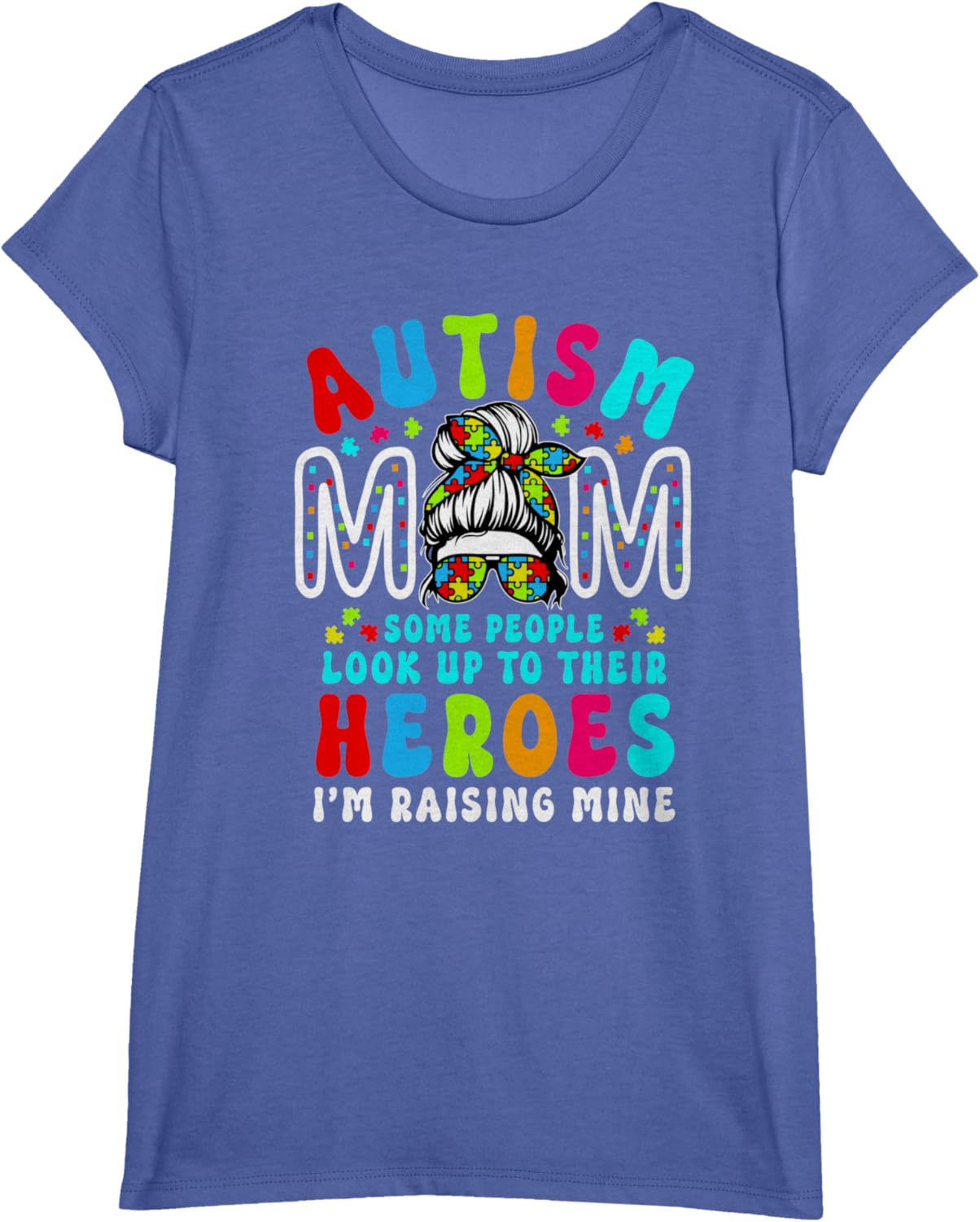Autism Mom Raising Hero Groovy Messy Bun Autism Awareness