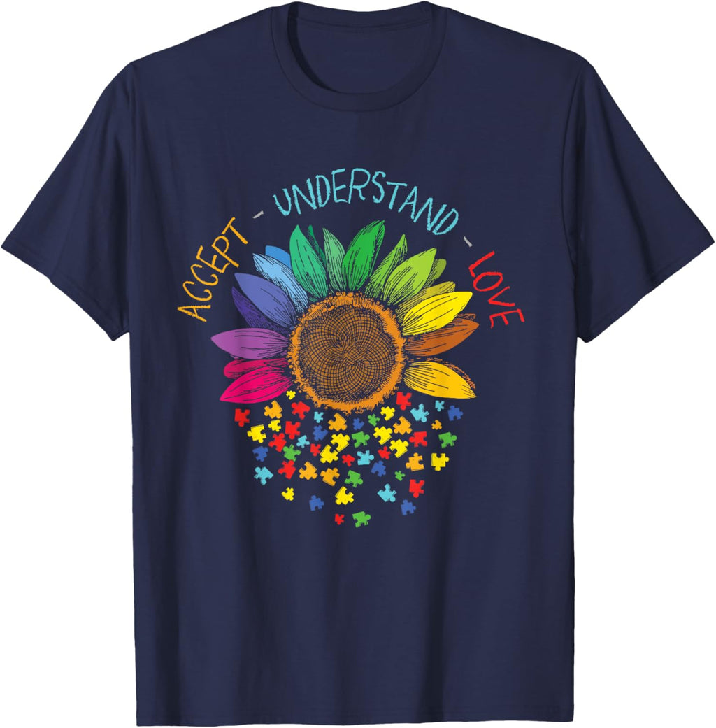 Autism Awareness Accept Understand Love ASD Rainbow Flower