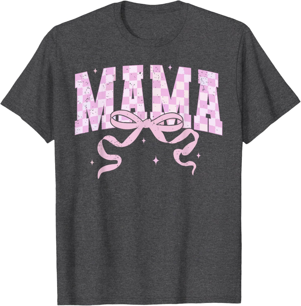 Retro Checkered Mama Coquette Mother's Day Pink Bow
