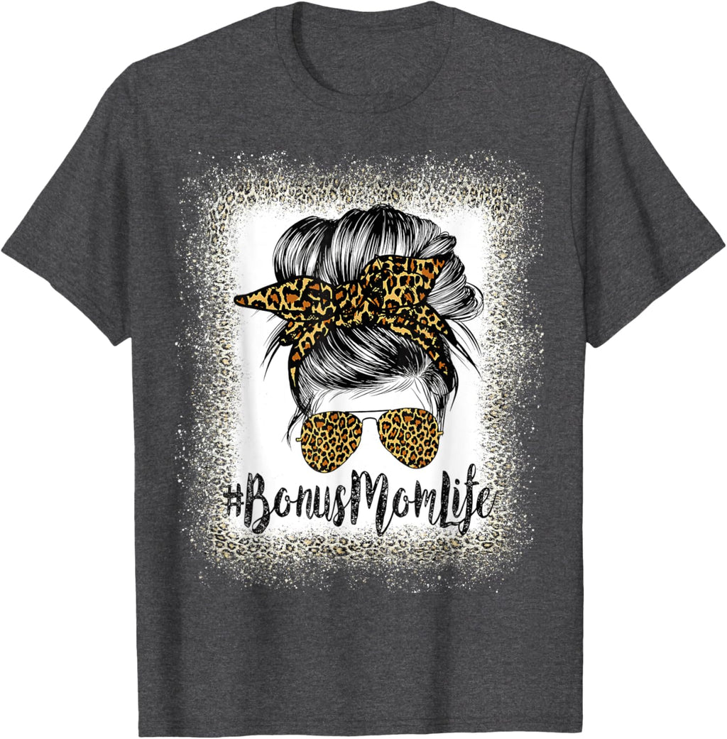 Bonus Mom Life Hair Bandana Glasses Leopard Mother's Day T