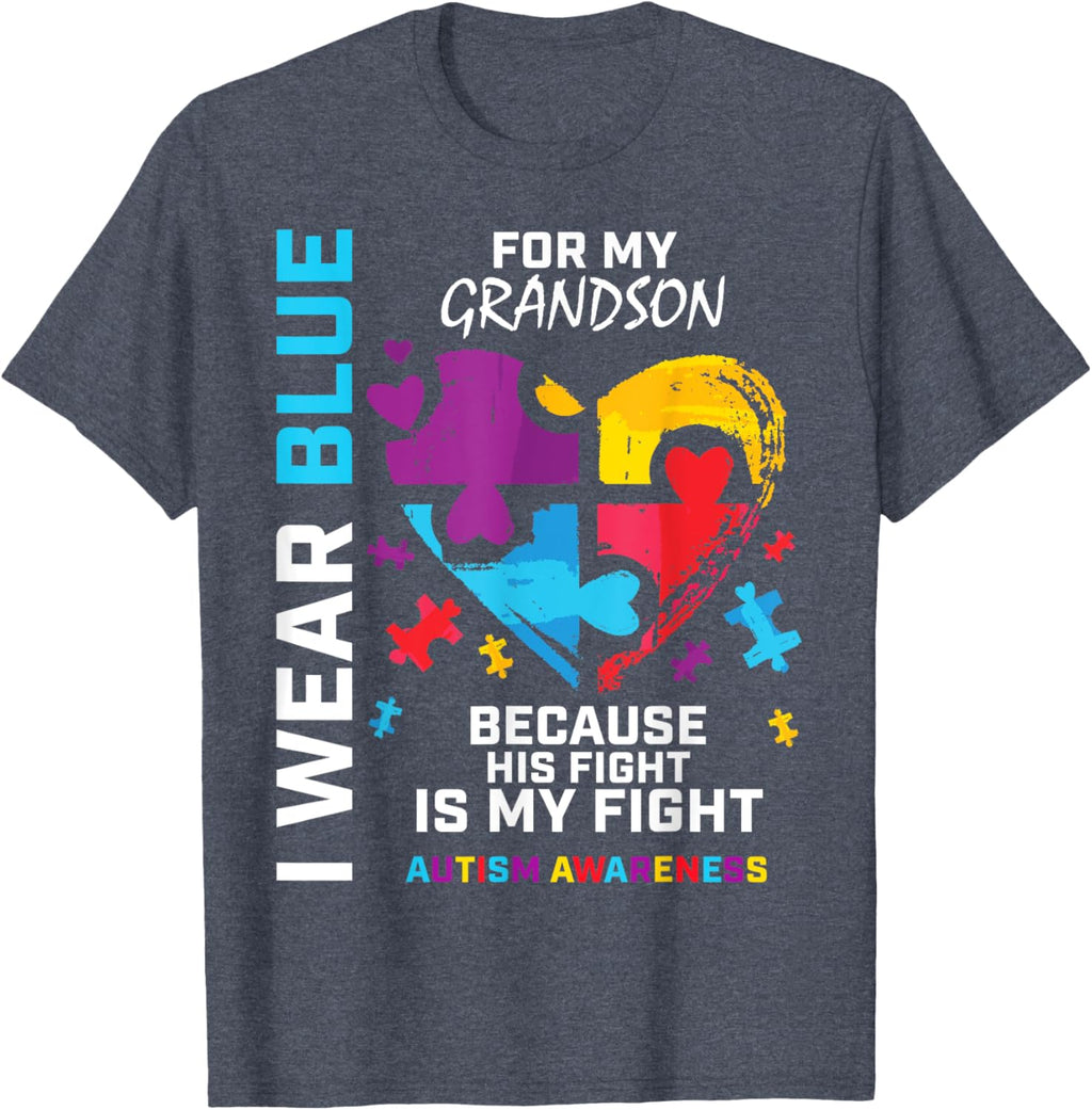 Grandma Grandpa I Wear Blue For My Grandson Autism Awareness