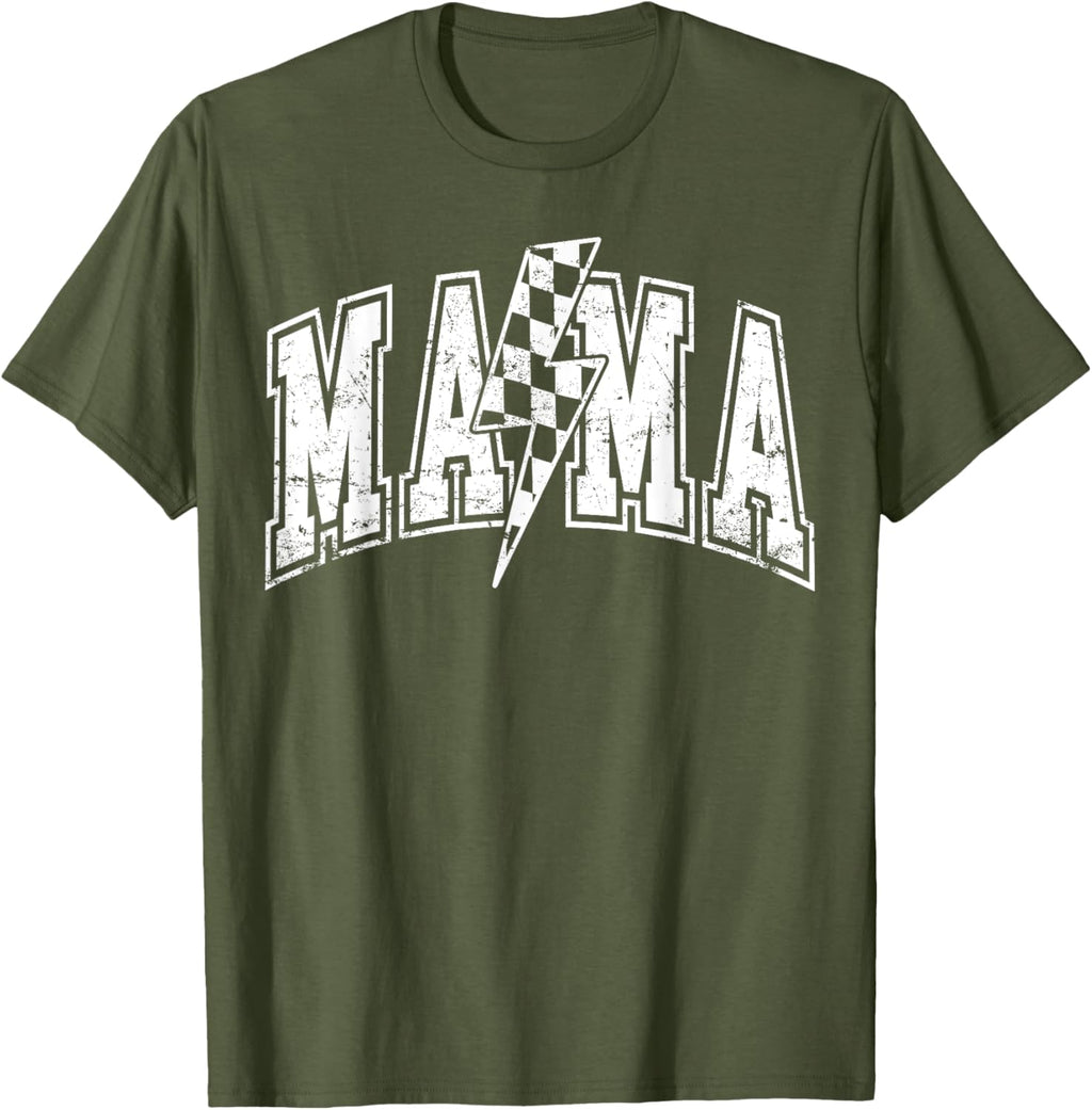 Mama Lightning Bolt Checkered Varsity Mom Women Mother's Day Mother Shirt