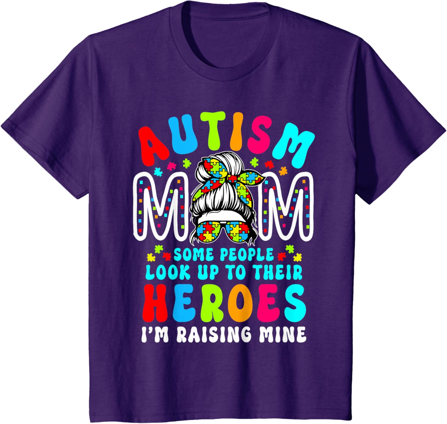 Autism Mom Raising Hero Groovy Messy Bun Autism Awareness
