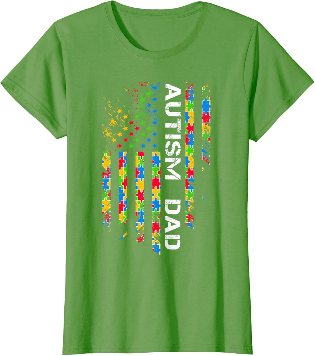 Autism Dad Awareness American Flag USA